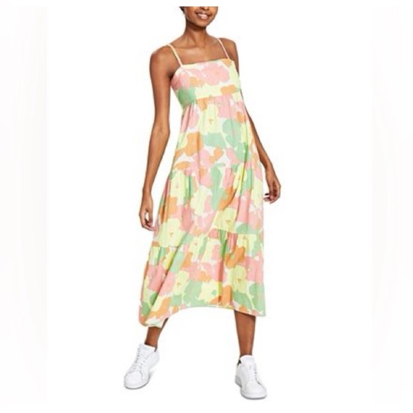 Social Standard By Sanctuary Floral Fiesta Smocked Tiered Midi Multicolor  Dress - Picture 1 of 8